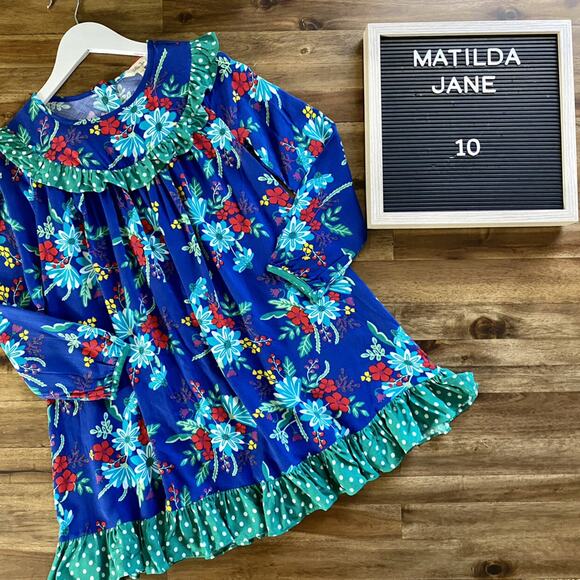 Matilda Jane Choose Your Own Path Blue Green Floral Merry & Bright Dress 10 - Picture 1 of 10